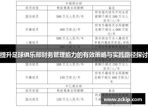 提升足球俱乐部财务管理能力的有效策略与实践路径探讨 提升足球俱乐部财务管理能力的有效策略与实践路径探讨